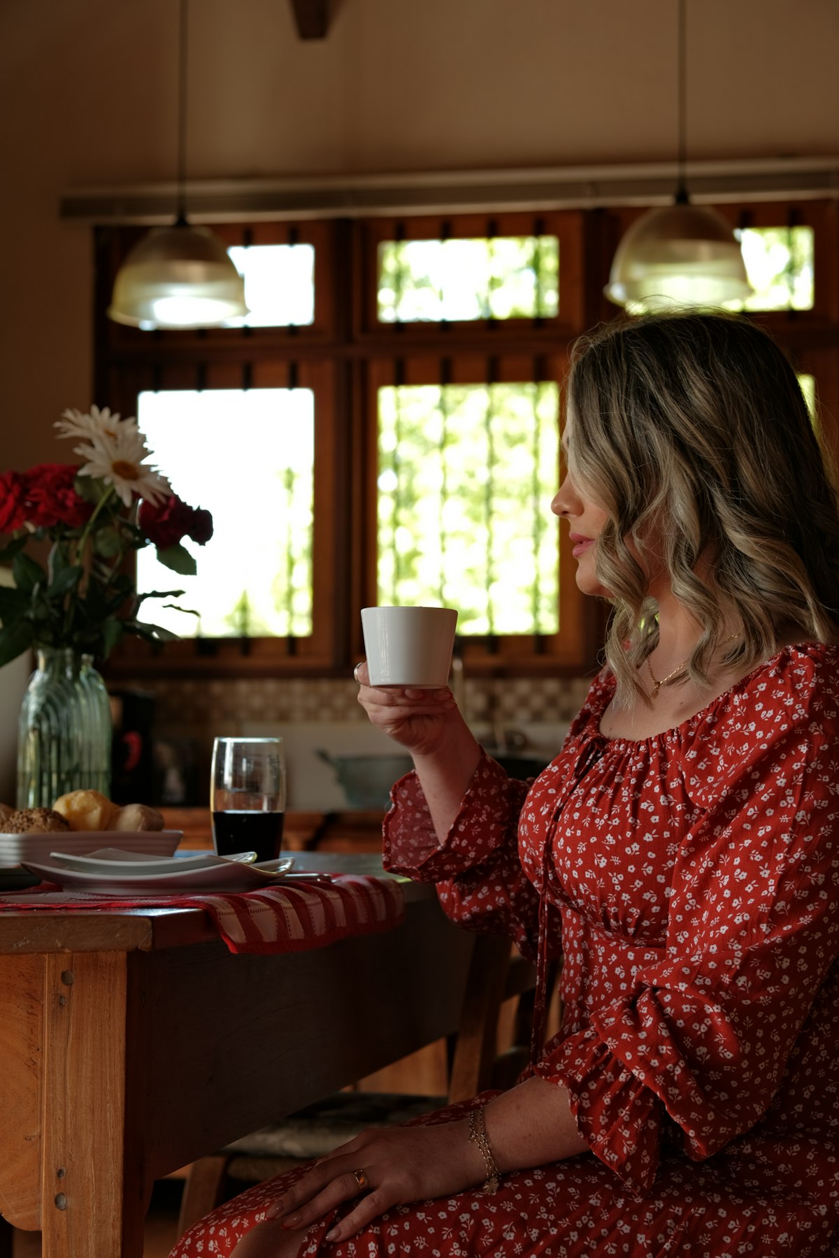 Woman in a calm self-care moment, having tea